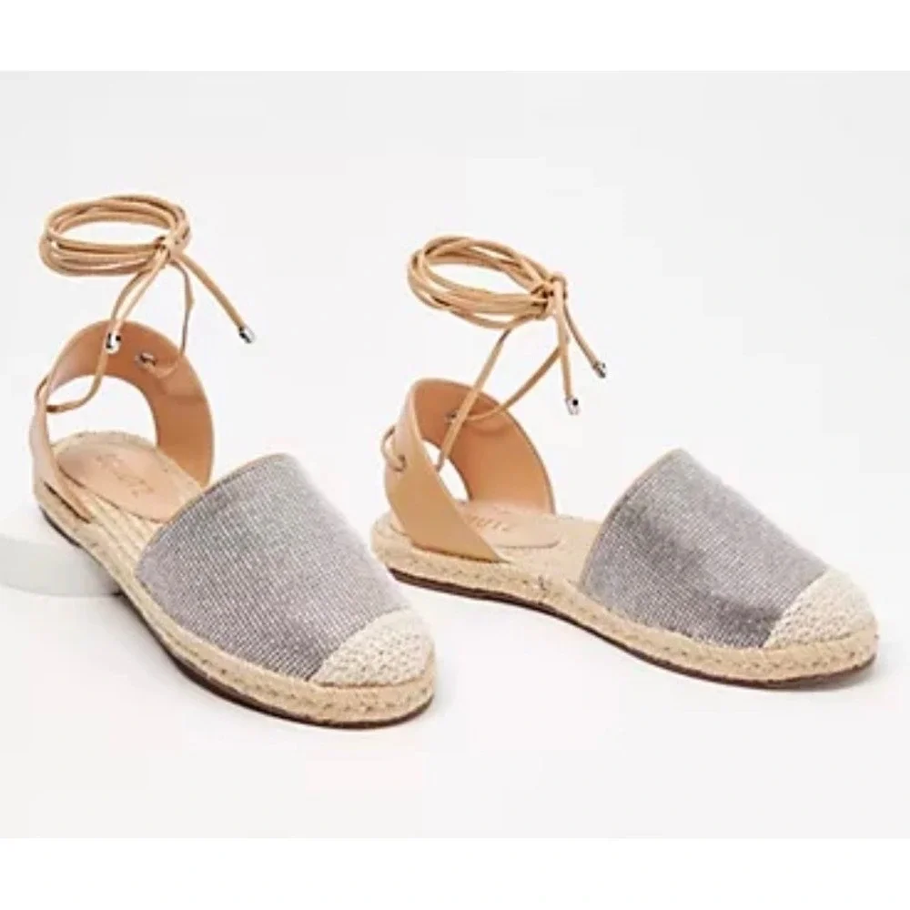 Schutz Celinah Crystal Mesh Lace Up Espadrille Flats Nude Silver Womens 7.5B NEW